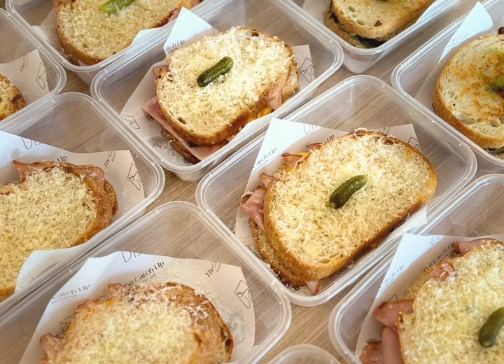 Garlic toast boxes prepared for catering